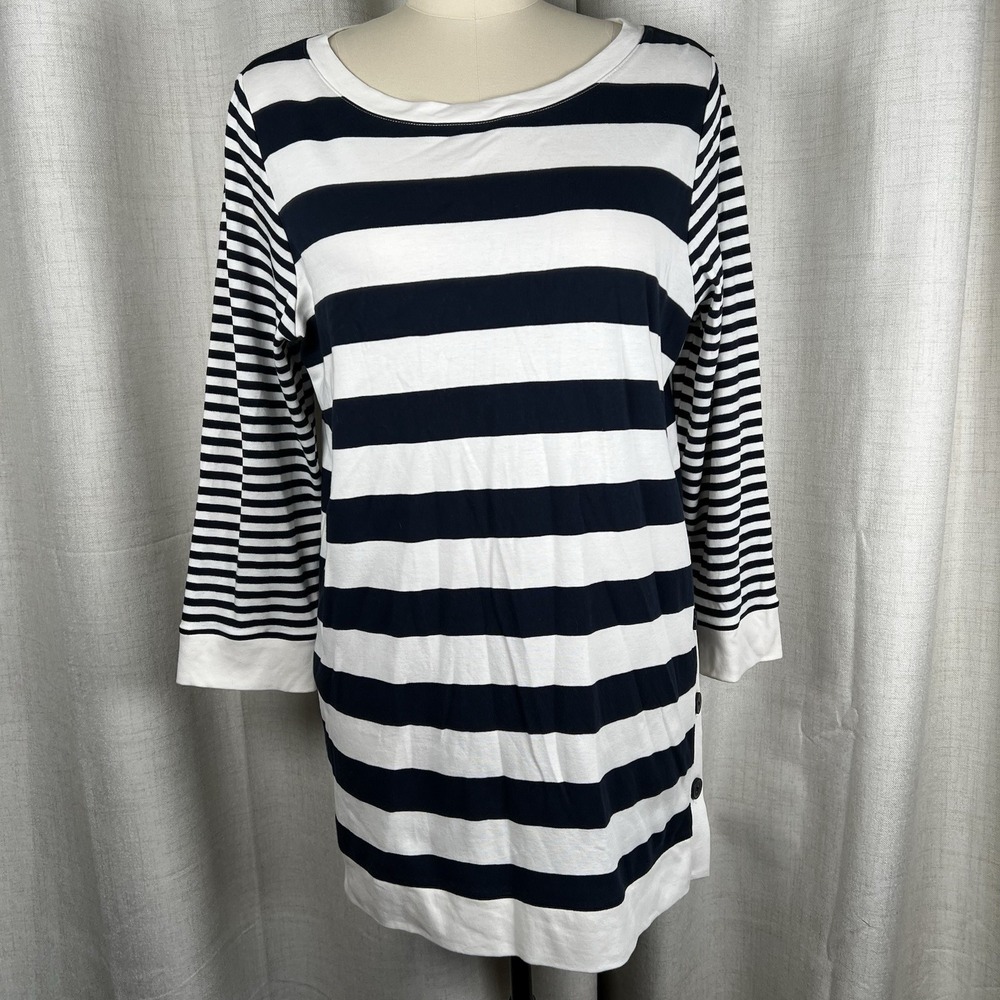 NEW! J Jill Navy Blue White Stripe Nautical Top Shirt Women's Large Tall Organic